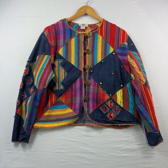 Vintage Sandy Starkman Boho Patchwork Jacket - Size M - Picture 1 of 8